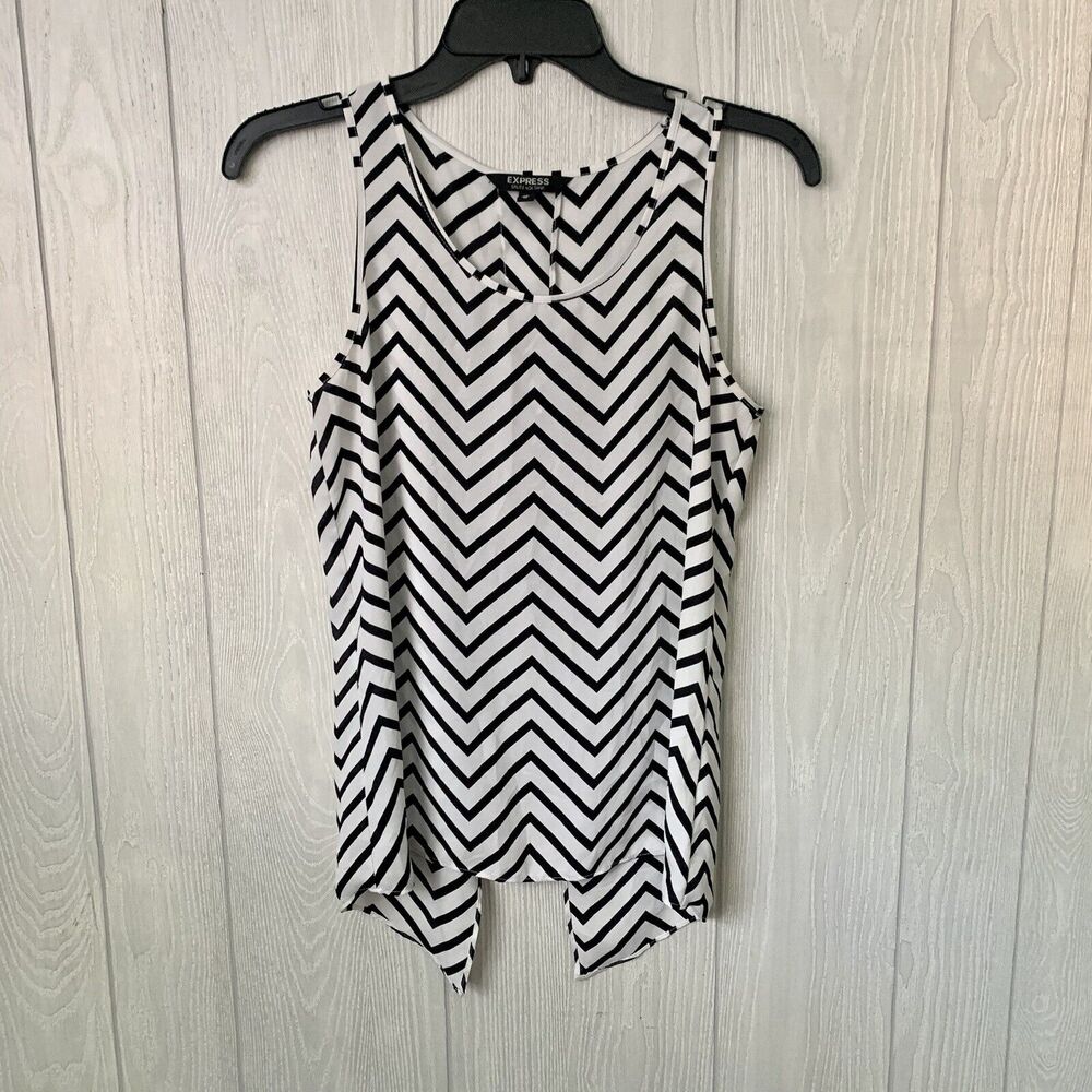 Express Black White Sleeveless Split Back Tank Blouse Size XS